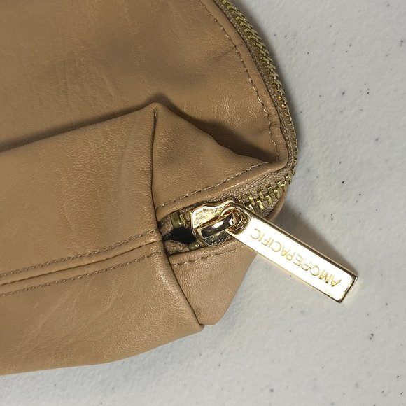 Amore Pacific Leather Cosmetic Bag, Light Brown, 8" x 5", New - Picture 2 of 11